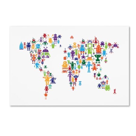 Trademark Fine Art Michael Tompsett 'Robot Map of the World' Canvas Art, 12x19 MT0914-C1219GG